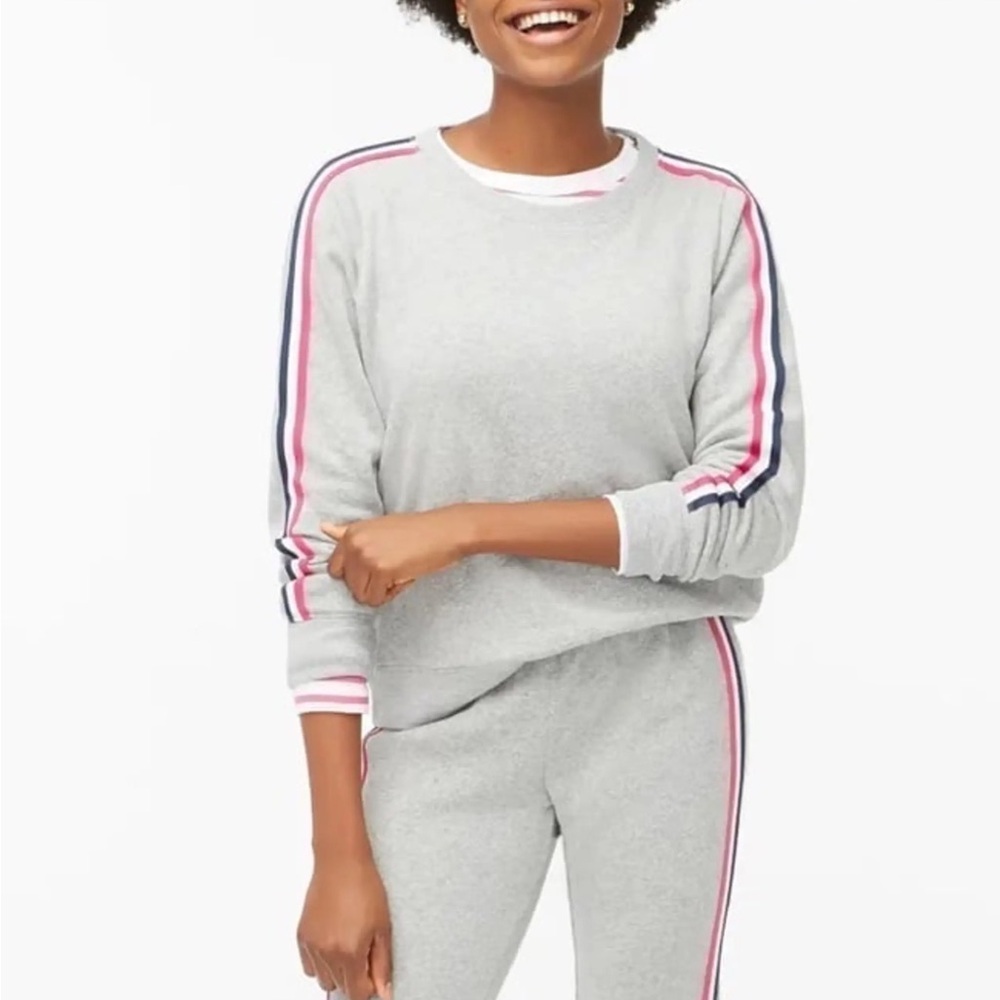 J.Crew grey jogger set with pink, white and navy stripe